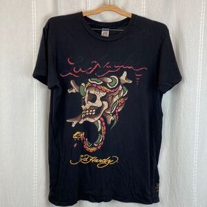 Don Ed Hardy by Christian Audigier black t shirt snake skull design medium